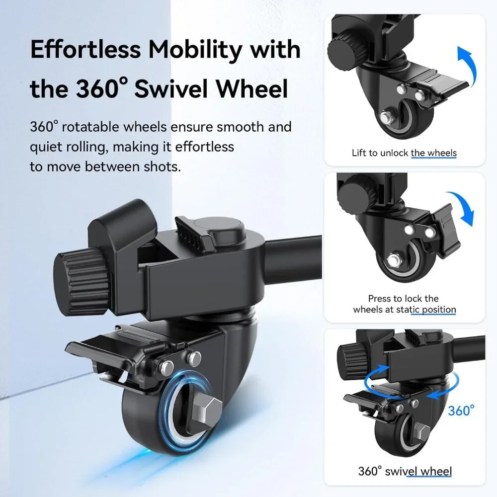 Tripod Dolly Stand with 3 Wheels Aluminum Alloy Foldable Tripod